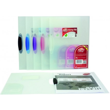 Dosar din plastic transparent, cu clema pivotanta, PUKKA - clema roz