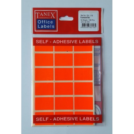 Etichete autoadezive color, 22 x 32 mm, 90 buc/set, TANEX - rosu fluorescent