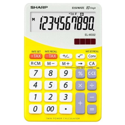 Calculator de birou, 10 digits, 149 x 100 x 27 mm, dual power, SHARP EL-M332BBL - gri/galben
