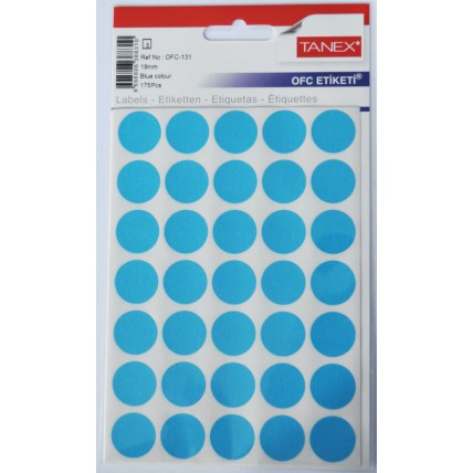 Etichete autoadezive color, D19 mm, 175 buc/set, TANEX - albastru
