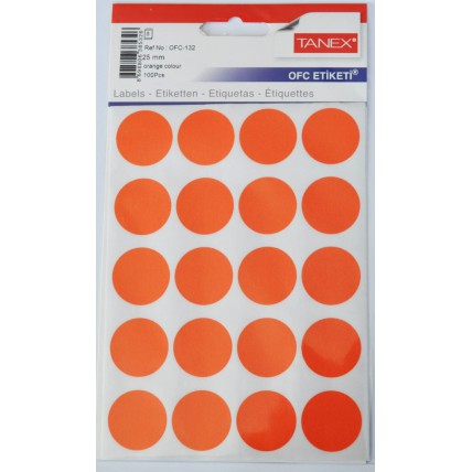 Etichete autoadezive color, D25 mm, 100 buc/set, TANEX - orange