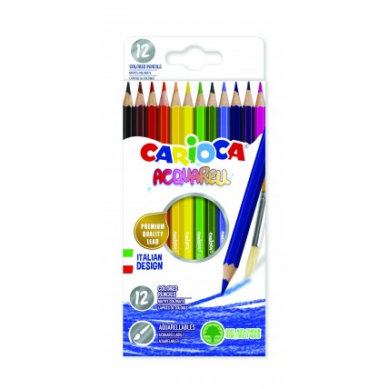 Creioane colorate CARIOCA Acquarell, hexagonale, 12 culori/cutie - cutie carton