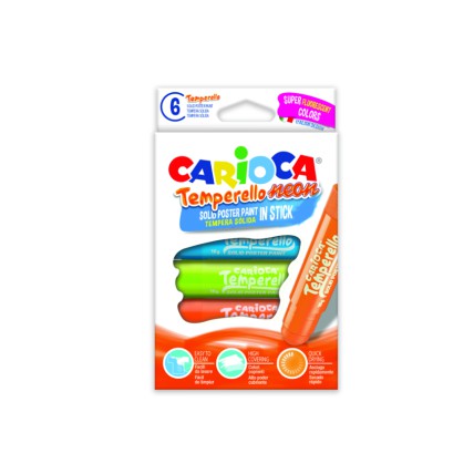 Creioane tempera fluorescente, lavabile, 6 culori/cutie, CARIOCA Temperello Neon
