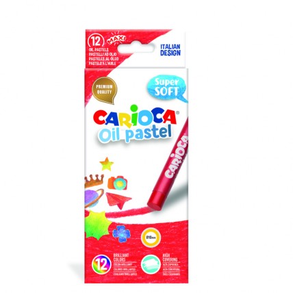 Creioane cerate, rotunde, D-10mm, 12 culori/cutie, CARIOCA Oil Pastel Crayons Maxi