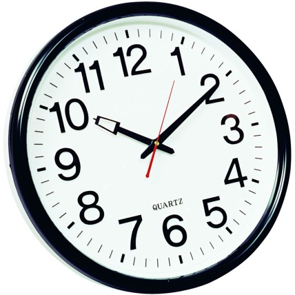 Ceas de perete, D-37.5 cm, cifre arabe, cadran alb, rama plastic neagra, Q-Connect Wels