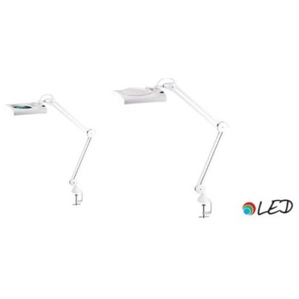 Lampa cu led, 12.4W, 4575 lux-30cm,brat dublu flexibil, lupa incorporata, clema prindere, ALCO -alba