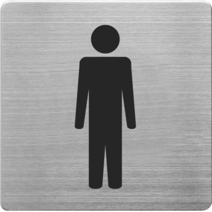 Placuta cu pictograma ALCO, din otel inoxidabil, imprimate cu negru - toaleta barbati