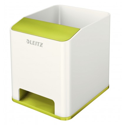 Suport instrumente de scris, LEITZ Wow cu amplificare sunet - verde metalizat/alb