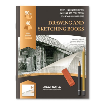 Caiet desen A5, 24 file - 90g/mp, pentru schite creion, AURORA D"Art - hartie alba