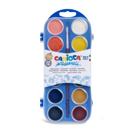 Acuarele lavabile, 12 culori/cutie + 1 pensula, CARIOCA Aquarell