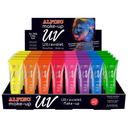 Display machiaj, 40 tub x 10ml/display, ALPINO Make-Up UV - 8 culori ultraviolete