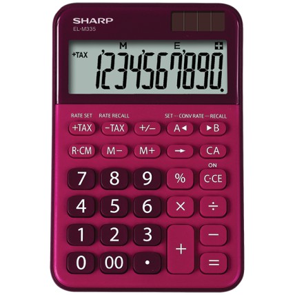 Calculator de birou, 10 digits, 149 x 100 x 27 mm, dual power, SHARP EL-M335BRD - rosu