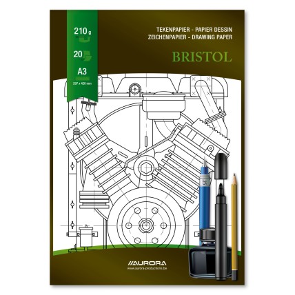 Bloc desen A3, 20 file - 210g/mp, pentru schite creion/marker, AURORA Bristol - carton alb