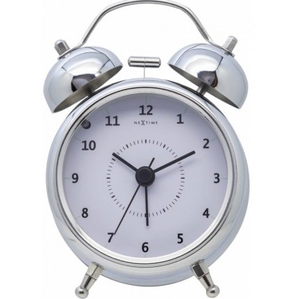 Ceas desteptator, D-9 cm, cifre arabe, metal, NeXtime - "Wake Up", argintiu