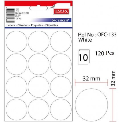 Etichete autoadezive albe, D32 mm, 120 buc/set, TANEX