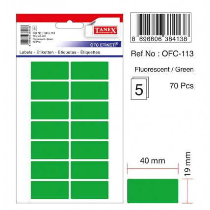 Etichete autoadezive color, 19 x 40 mm, 70 buc/set, TANEX - verde fluorescent