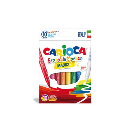 Carioca erasable, varf gros - 6mm, 9 culori+1 erasable marker/cutie, CARIOCA Erasable