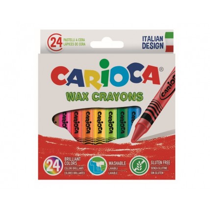 Creioane cerate, rotunde, lavabile, D- 8mm, 24 culori/cutie, CARIOCA Wax Crayons