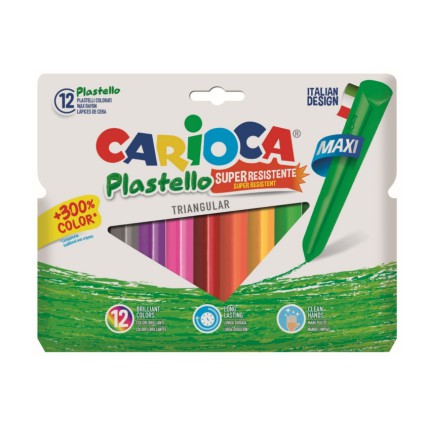 Creioane cerate, triunghiulare, super rezistente, lavabile, 12 culori/cutie, CARIOCA Pastello Maxi