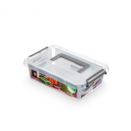 Container plastic cu capac, transparent, antibacterial, ORPLAST Nanobox - capacitate 3.1L - cu mane