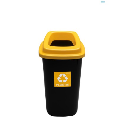 Cos plastic reciclare selectiva, capacitate 90l, PLAFOR Sort - negru cu capac galben - plastic