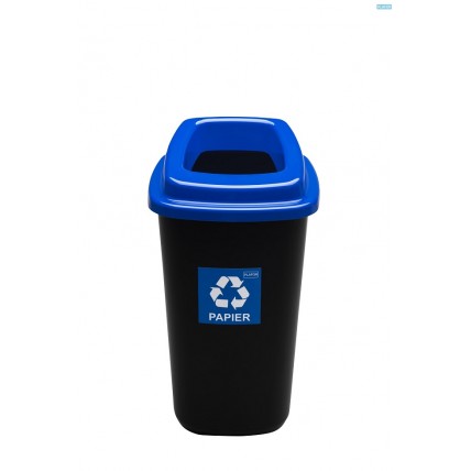 Cos plastic reciclare selectiva, capacitate 90l, PLAFOR Sort - negru cu capac albastru - hartie