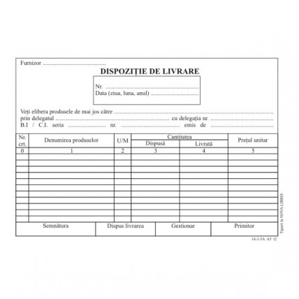 Dispozitie livrare, format A5, 100 coli/carnet