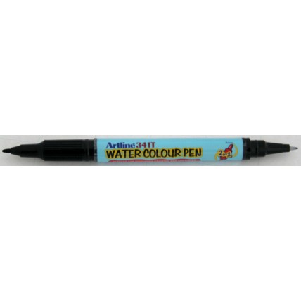 Watercolor marker ARTLINE 341T, doua capete - varfuri rotunde 0.4mm/1.0mm - negru