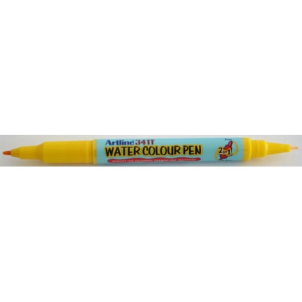 Watercolor marker ARTLINE 341T, doua capete - varfuri rotunde 0.4mm/1.0mm - galben