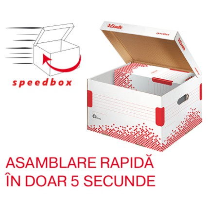Container arhivare si transport Esselte Speedbox, cu capac, carton, 100% reciclat, FSC, M, alb