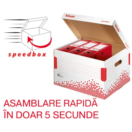 Container arhivare si transport Esselte Speedbox, pentru biblioraft, carton, 100% reciclat, FSC, alb