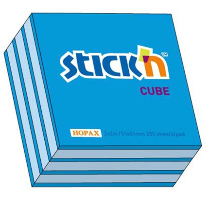 Cub notes autoadeziv 50 x 50 mm, 250 file, Stick"n - albastru neon/albastru pastel