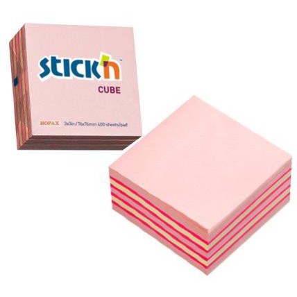 Cub notes autoadeziv 76 x 76 mm, 400 file, Stick"n - magenta neon/roz+galben pastel
