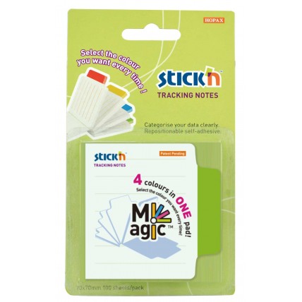 Magic tracking notes 70 x 70 mm, 4 x 25 file printate/set, Stick"n - 4 taburi neon