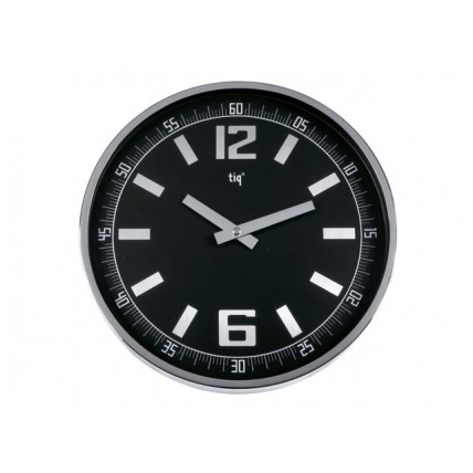 Ceas rotund de perete, D-300mm, cifre arabe, TIQ - rama metal/plastic gri - dial negru