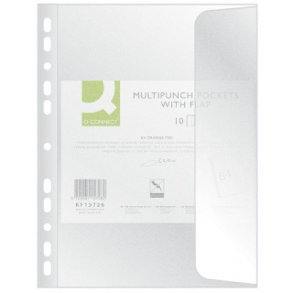 Folie protectie documente A4, cu clapa laterala, 100 microni, 10/set, Q-Connect - transparent