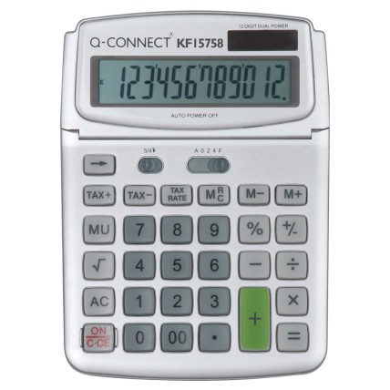 Calculator de birou, 12 digits, 140 x 180mm, ecran rabatabil, Q-Connect - gri
