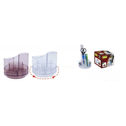 Suport plastic pentru accesorii de birou, rotativ, 7 compartimente, KEJEA - transparent