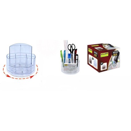 Suport plastic pentru accesorii de birou, rotativ, 8 compartimente, KEJEA - transparent