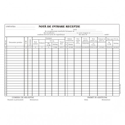 N.I.R. cu TVA , format A4, 100 coli/carnet